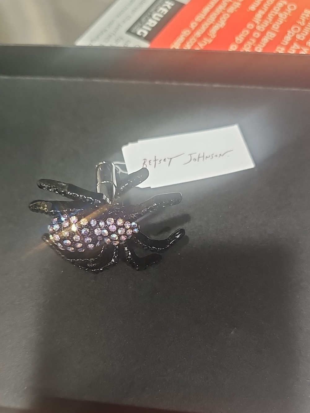 Betsey Johnson Black Spider Cocktail Ring with Iridescent Crystals